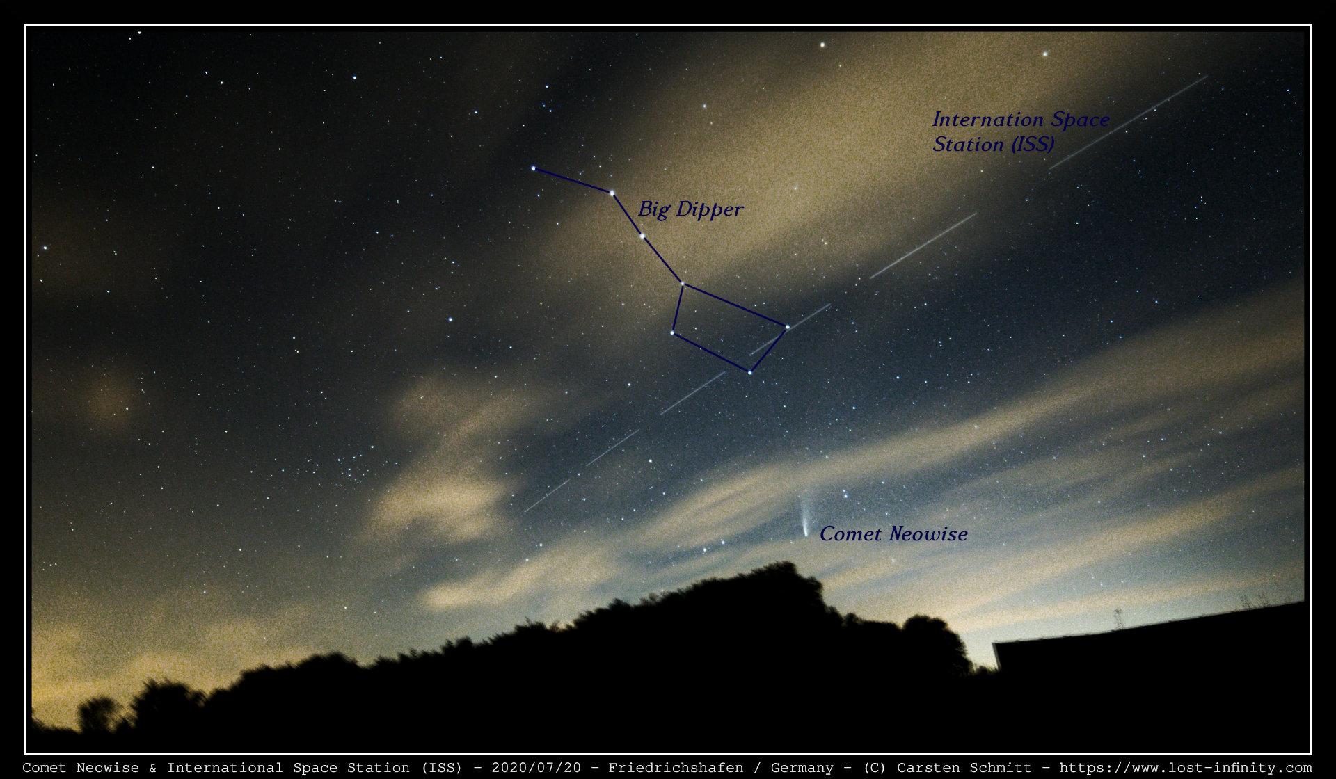 Comet Neowise & Inernational Space Station (ISS) in front of Big Dipper - 2020/07/20