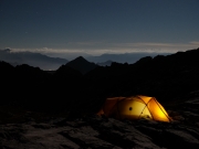 Tent in the mountains at night