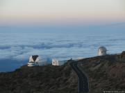 Liverpool-Telescope (LT) and Mercator-Telescope (MT) after sunset, Roque de Los Muchachos, La Palma, Spain